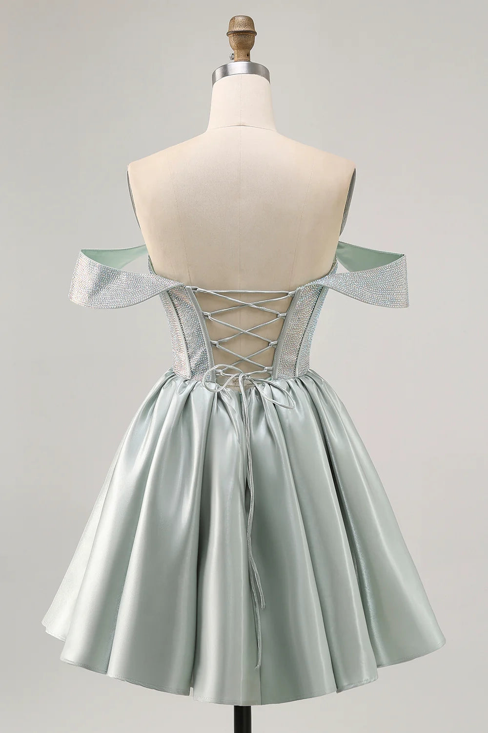 DingJi Wedding Sparkling Bead Satin Short Tight Corset Homecoming Dresses